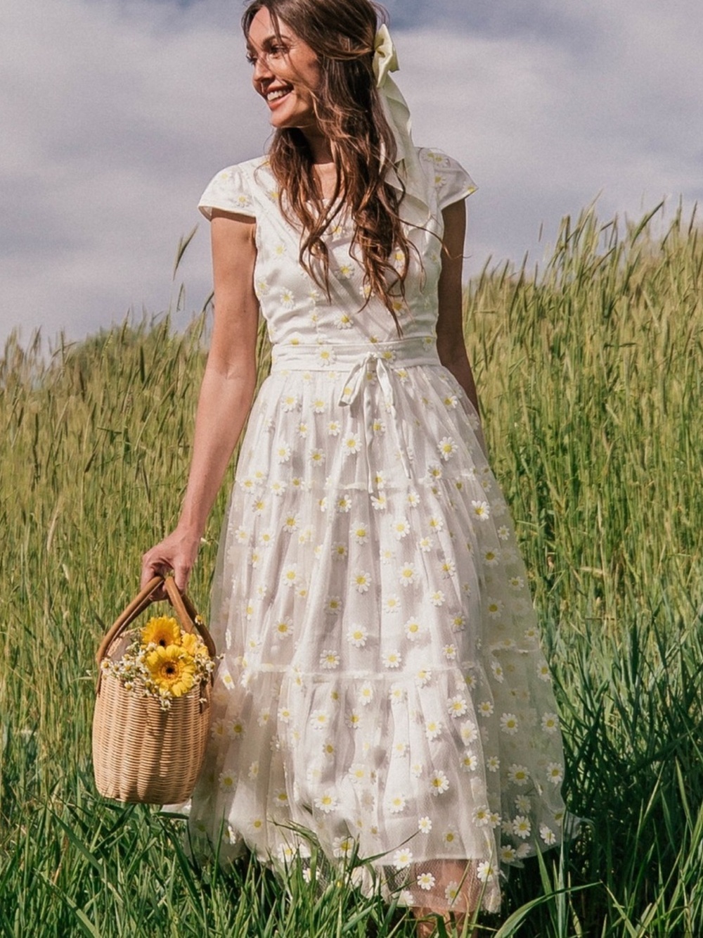 NWT Jessakae Pushing Daisies White Floral Embroidered Midi Dress Size XL
